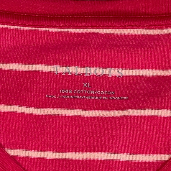 Talbots Cotton Pink Ruched Sleeve V Neck Tee - Picture 9 of 9